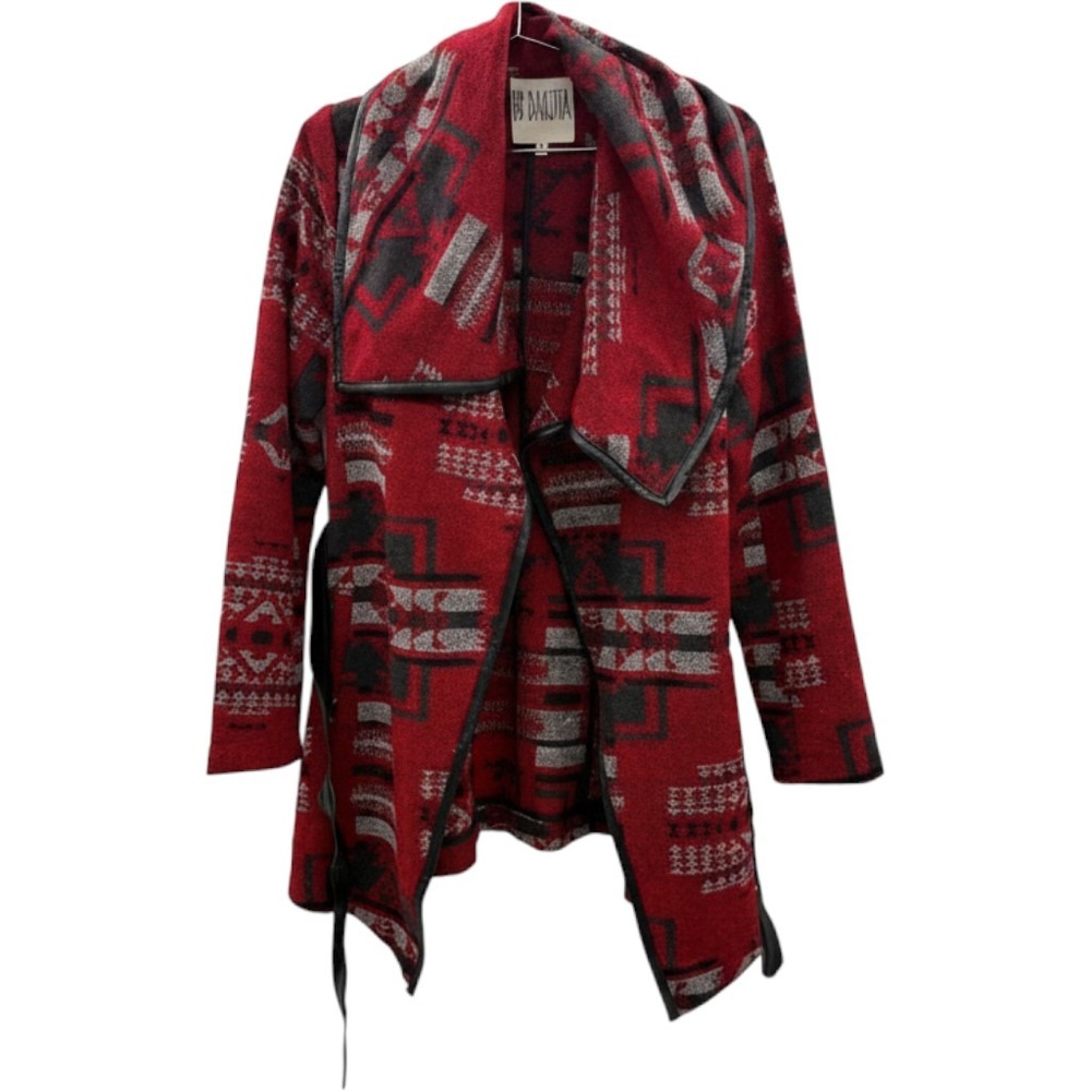 BB Dakota Southwestern Aztec Waterfall Cardigan Jacket Faux Leather Small Coat - Picture 1 of 14